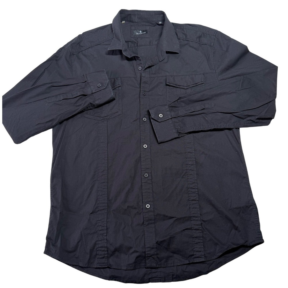 7 Diamonds Mens XXL Button Down Shirt Black Long‎ Sleeve Textured Utility